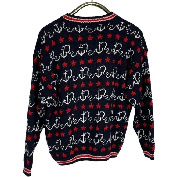 VINTAGE CHAUS SPORT NAUTICAL ANCHOR CREW NECK DROP SHOULDER CREW NECK SWEATER - Picture 4 of 14